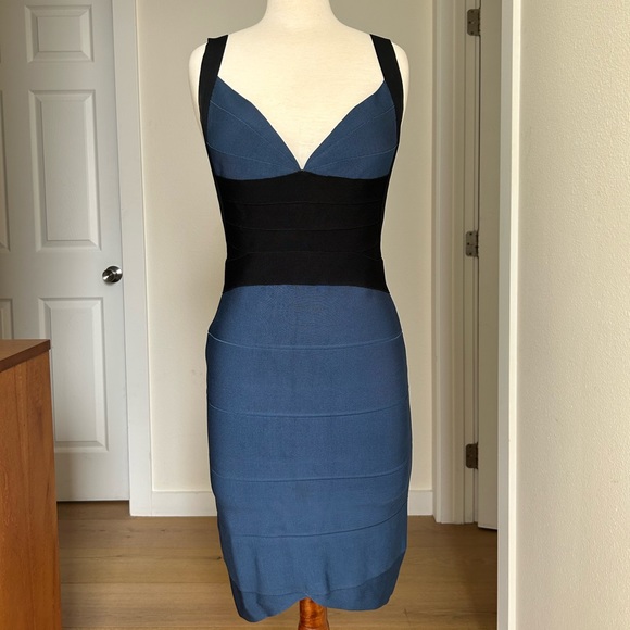 herve leger blue ombre bandage dress Herve Leger Crystal Embellished Navy Gown